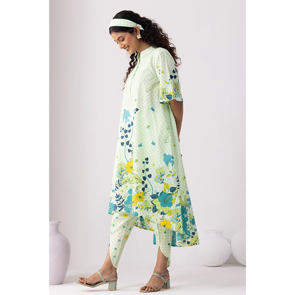 Thee Modern Roots Checkered Neon Green Kurta