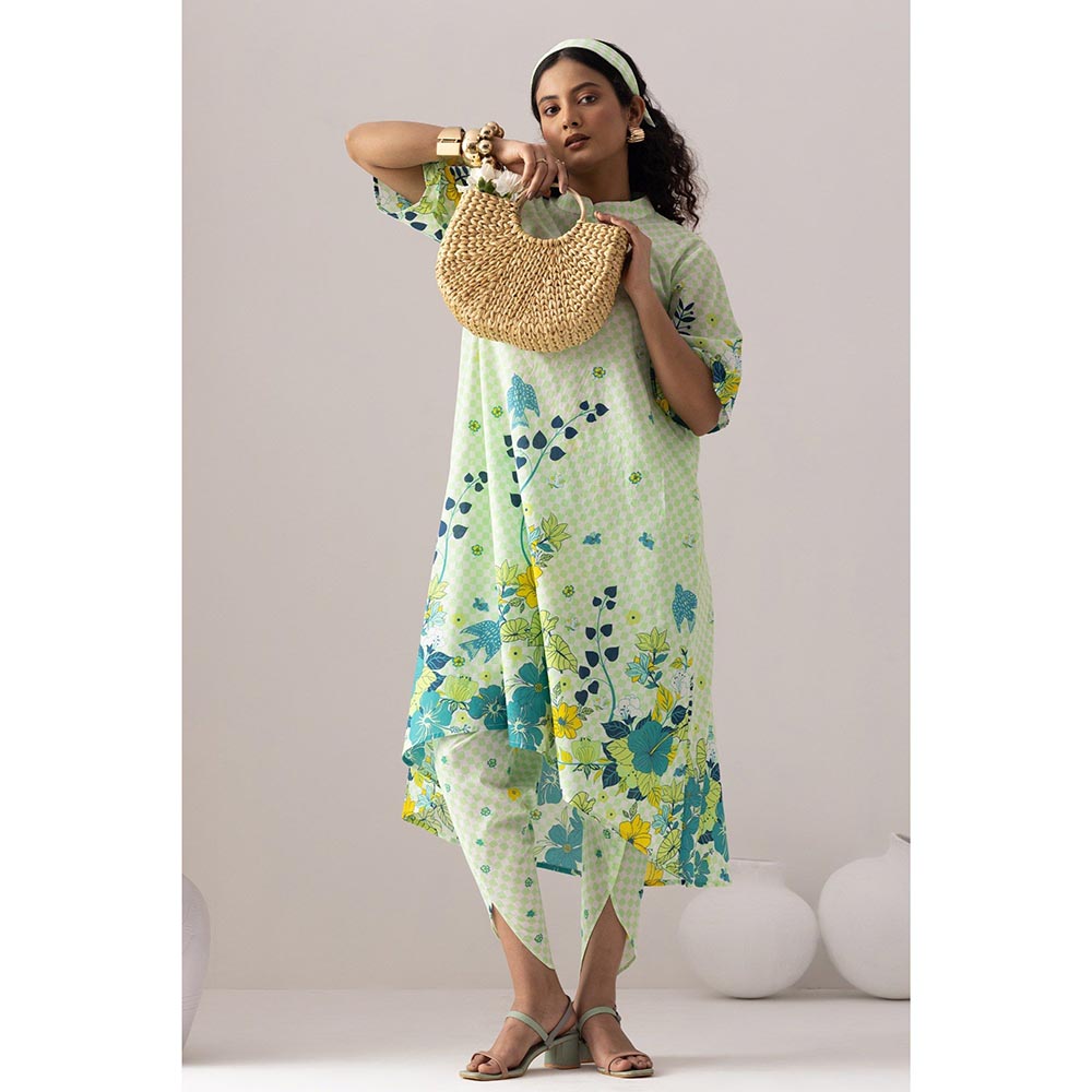 Thee Modern Roots Checkered Neon Green Kurta