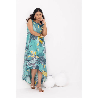Thee Modern Roots Dainty Teal Blue Flared Dress