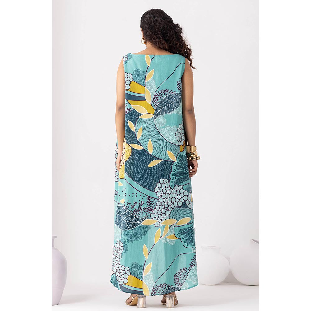 Thee Modern Roots Dainty Teal Blue Flared Dress