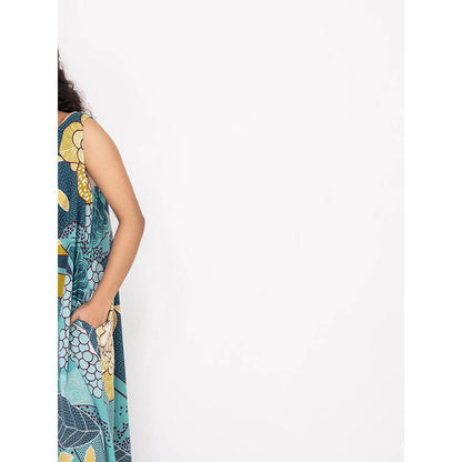Thee Modern Roots Dainty Teal Blue Flared Dress