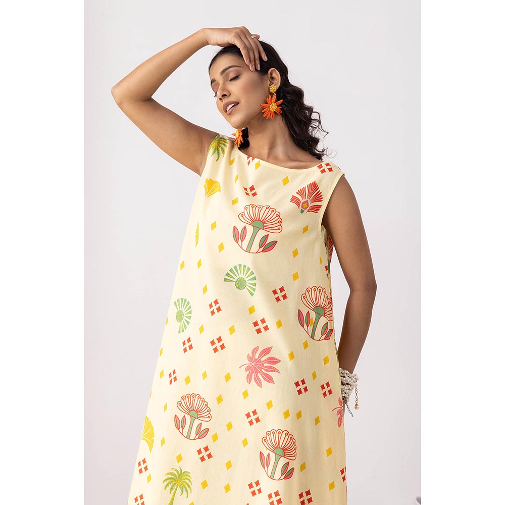 Thee Modern Roots Butter Bloom Yellow Flared Dress
