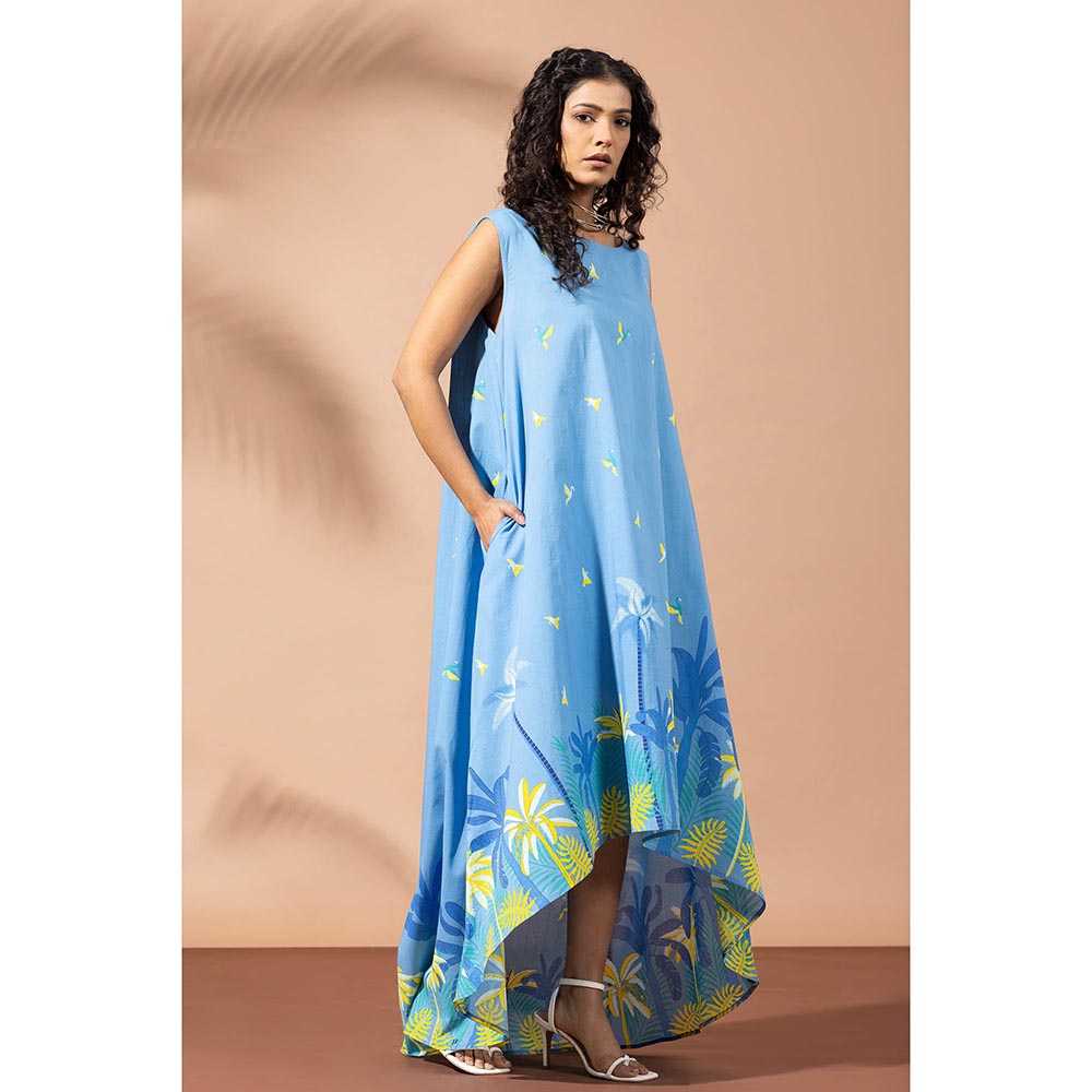 Thee Modern Roots Tropical Berry Blue Flared Dress
