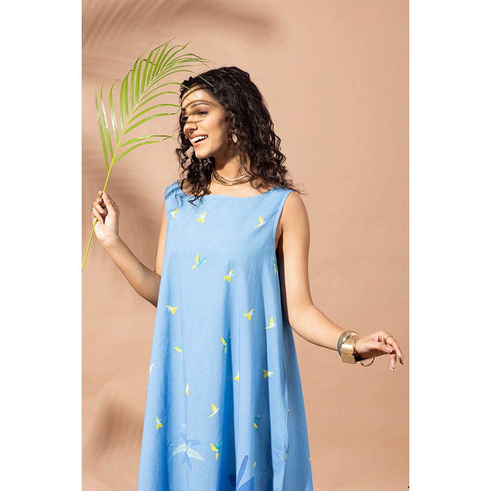 Thee Modern Roots Tropical Berry Blue Flared Dress
