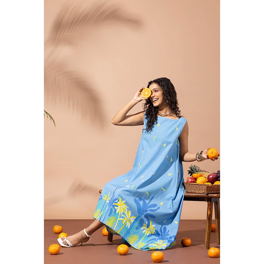 Thee Modern Roots Tropical Berry Blue Flared Dress