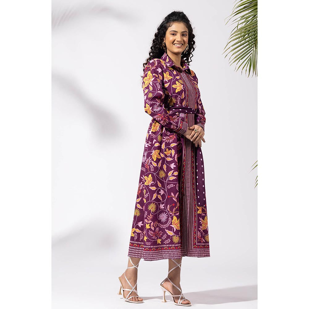 Thee Modern Roots Muse Purple Shirt Dress with Belt (Set of 2)