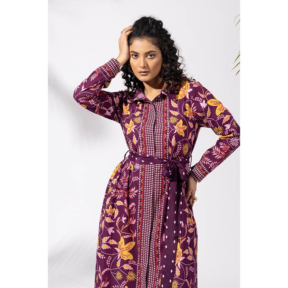 Thee Modern Roots Muse Purple Shirt Dress with Belt (Set of 2)