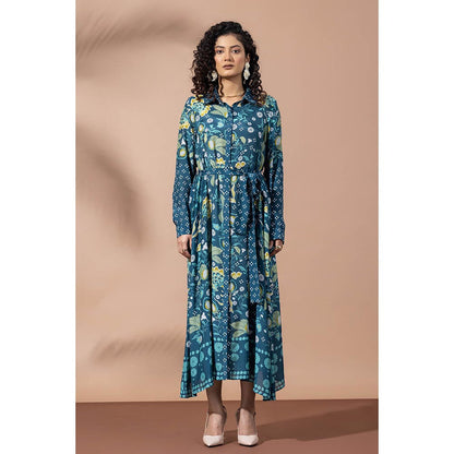 Thee Modern Roots Forest Teal Blue Shirt Dress with Belt (Set of 2)