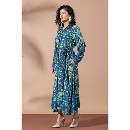 Thee Modern Roots Forest Teal Blue Shirt Dress with Belt (Set of 2)