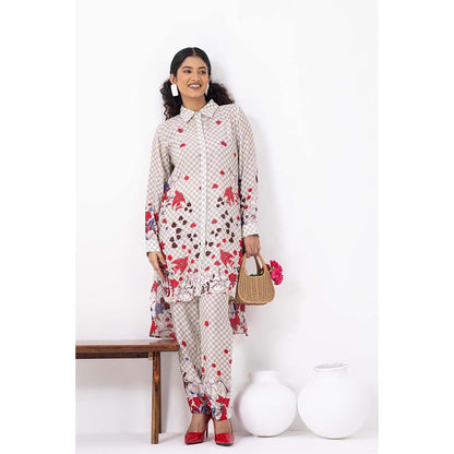 Thee Modern Roots Cream Checkered Print Co-Ord (Set of 2)