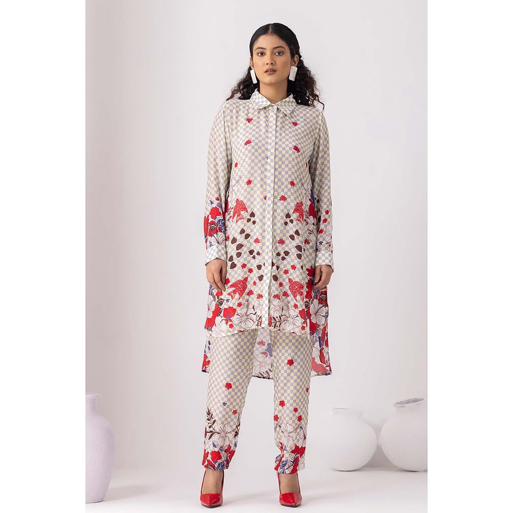 Thee Modern Roots Cream Checkered Print Co-Ord (Set of 2)