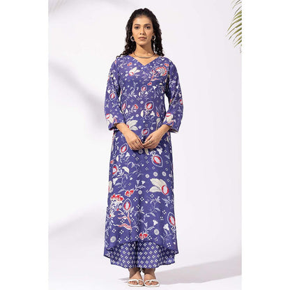 Thee Modern Roots Ink Blue Floral Print Kurta and Palazzo (Set of 2)