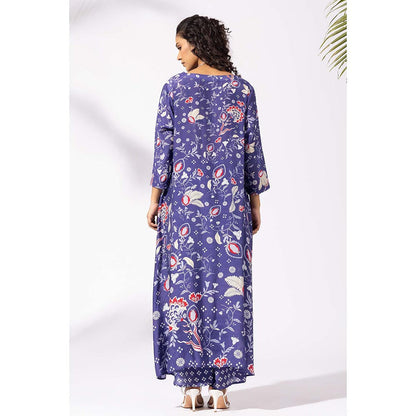 Thee Modern Roots Ink Blue Floral Print Kurta and Palazzo (Set of 2)