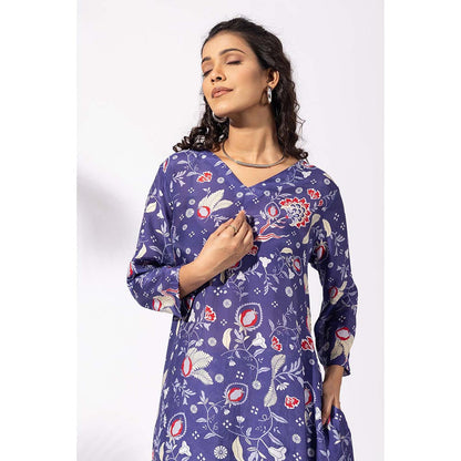 Thee Modern Roots Ink Blue Floral Print Kurta and Palazzo (Set of 2)