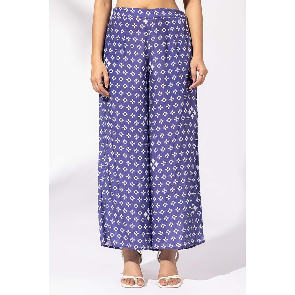Thee Modern Roots Ink Blue Floral Print Kurta and Palazzo (Set of 2)