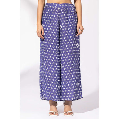 Thee Modern Roots Ink Blue Floral Print Kurta and Palazzo (Set of 2)