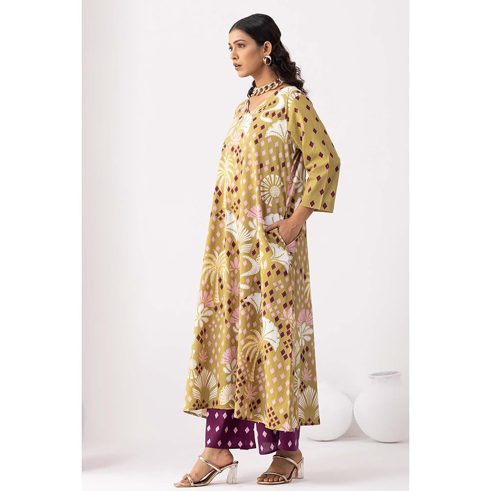 Thee Modern Roots Desert Palm Printed Kurta and Palazzo (Set of 2)