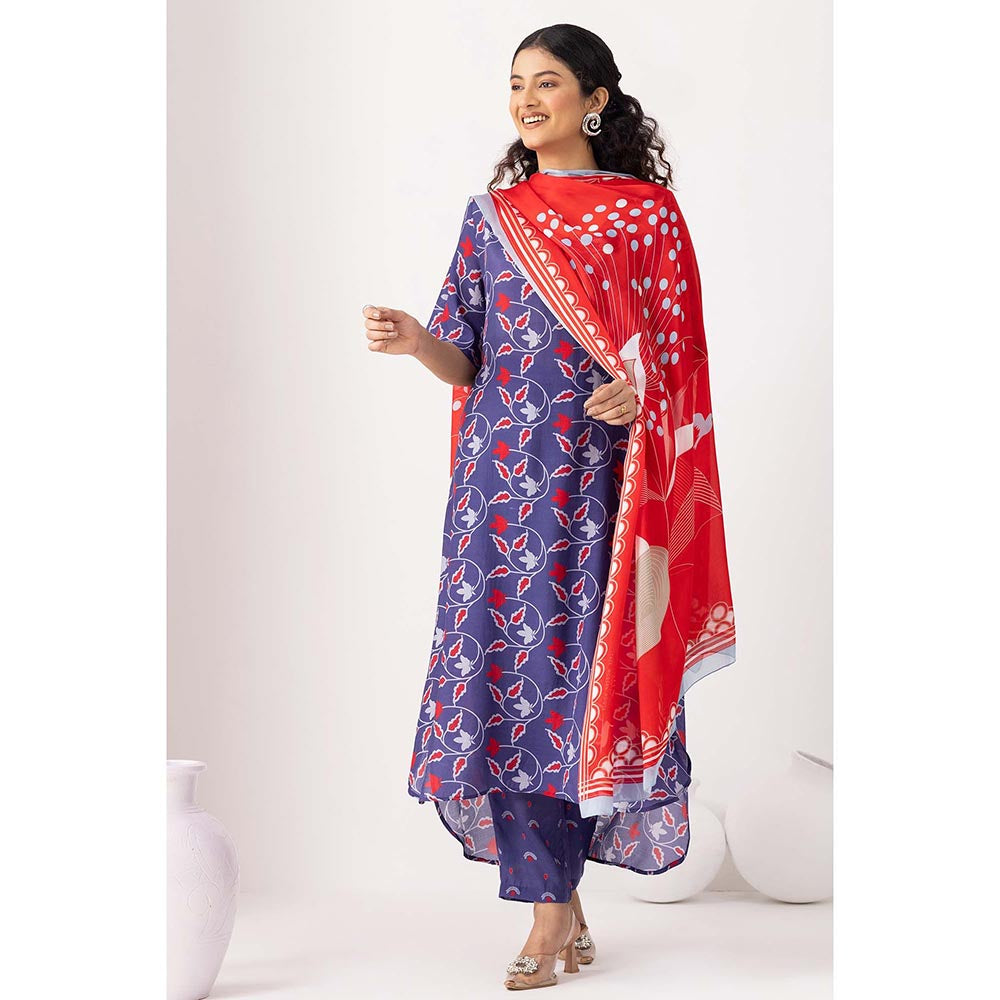 Thee Modern Roots Autumn Ink Blue Kurta with Pant (Set of 2)