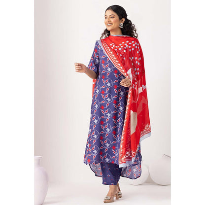 Thee Modern Roots Autumn Ink Blue Kurta with Pant (Set of 2)