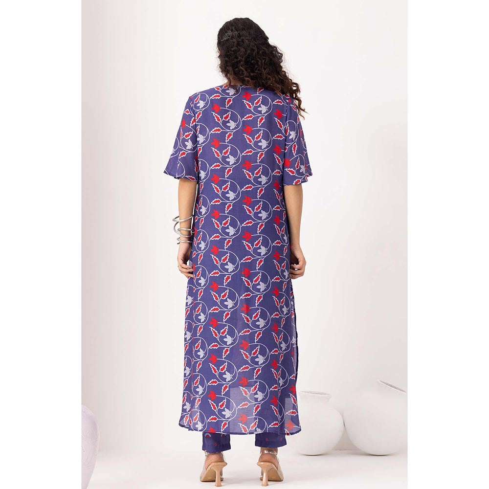 Thee Modern Roots Autumn Ink Blue Kurta with Pant (Set of 2)