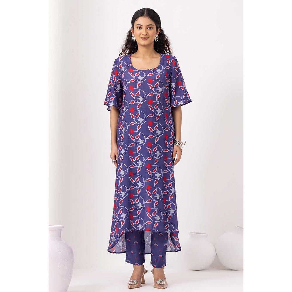 Thee Modern Roots Autumn Ink Blue Kurta with Pant (Set of 2)
