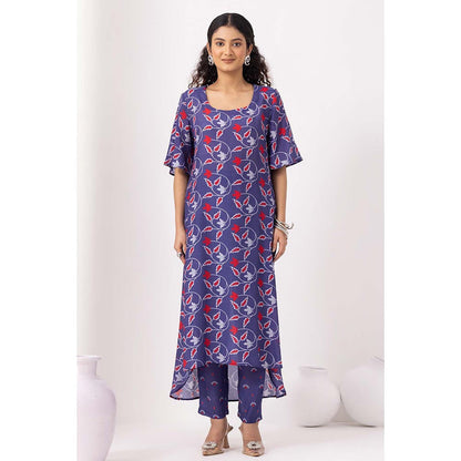 Thee Modern Roots Autumn Ink Blue Kurta with Pant (Set of 2)