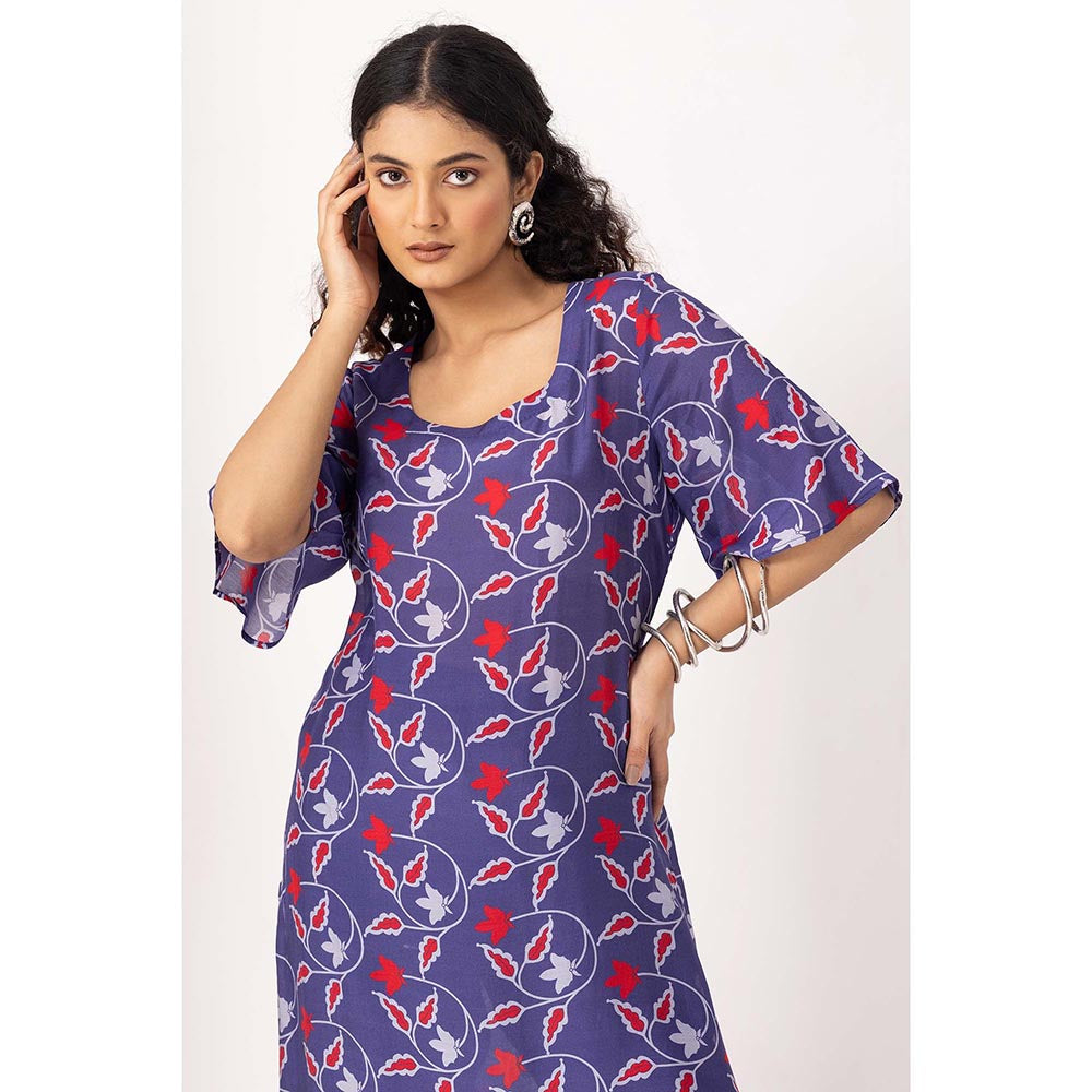 Thee Modern Roots Autumn Ink Blue Kurta with Pant (Set of 2)