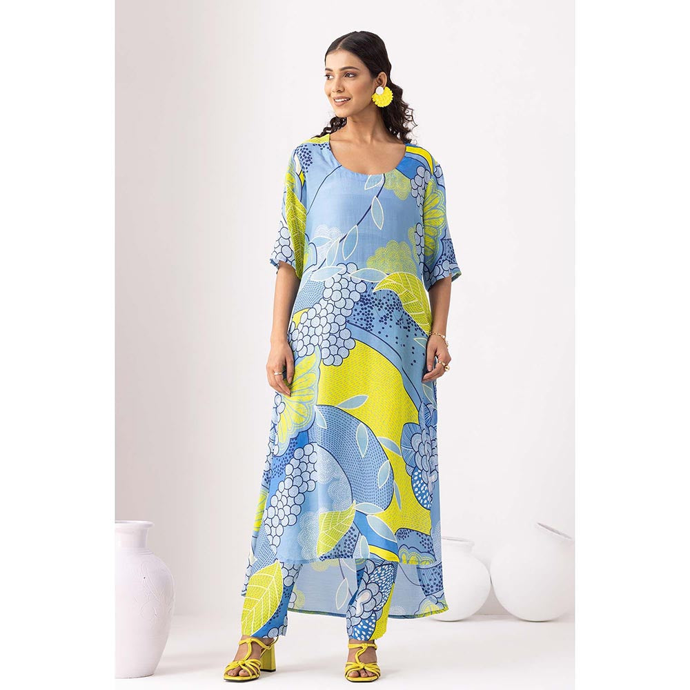 Thee Modern Roots Mystical Ocean Blue Printed Kurta and Pant (Set of 2)