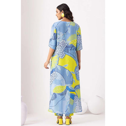 Thee Modern Roots Mystical Ocean Blue Printed Kurta and Pant (Set of 2)