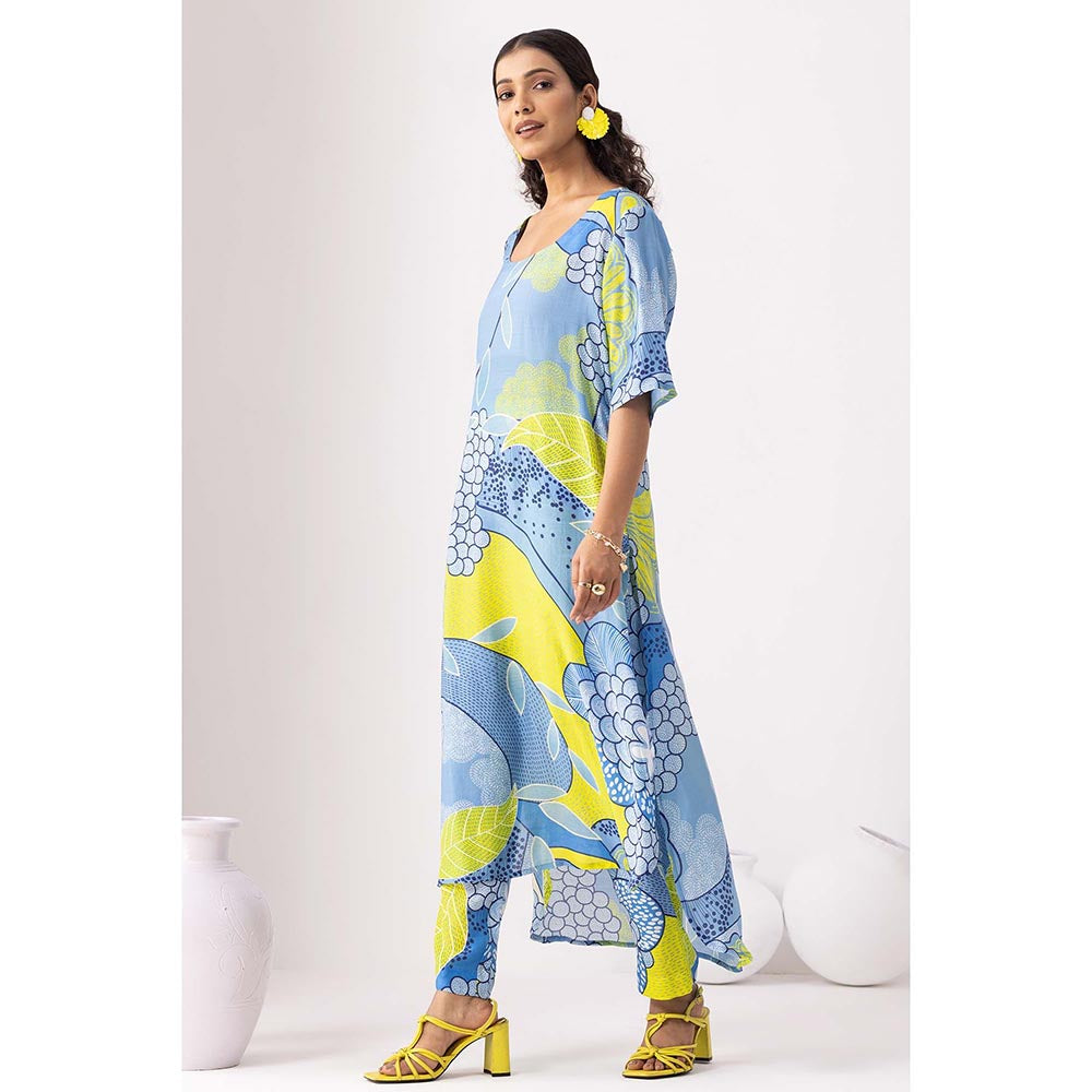 Thee Modern Roots Mystical Ocean Blue Printed Kurta and Pant (Set of 2)