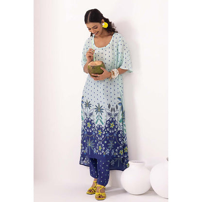 Thee Modern Roots Sky Blue Pacific Printed Kurta and Pant (Set of 2)