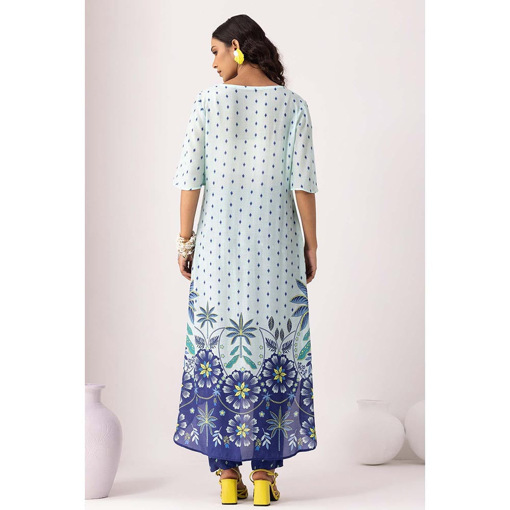Thee Modern Roots Sky Blue Pacific Printed Kurta and Pant (Set of 2)