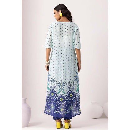 Thee Modern Roots Sky Blue Pacific Printed Kurta and Pant (Set of 2)