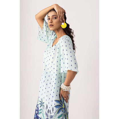 Thee Modern Roots Sky Blue Pacific Printed Kurta and Pant (Set of 2)