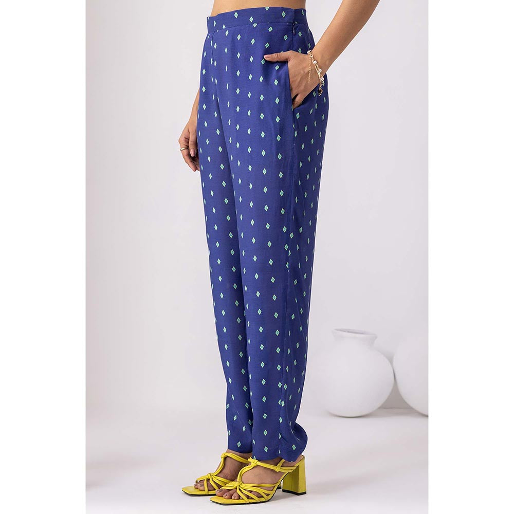 Thee Modern Roots Sky Blue Pacific Printed Kurta and Pant (Set of 2)