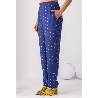 Thee Modern Roots Sky Blue Pacific Printed Kurta and Pant (Set of 2)