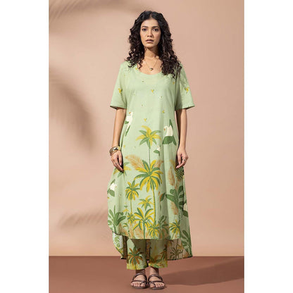 Thee Modern Roots Forest Moss Green Printed Kurta and Pant (Set of 2)