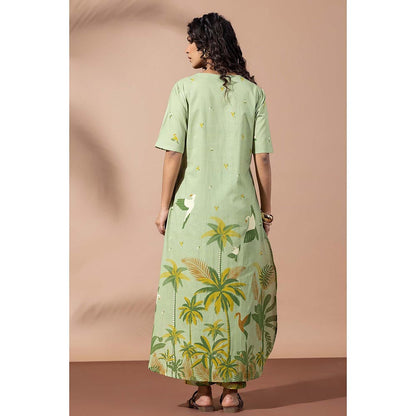 Thee Modern Roots Forest Moss Green Printed Kurta and Pant (Set of 2)