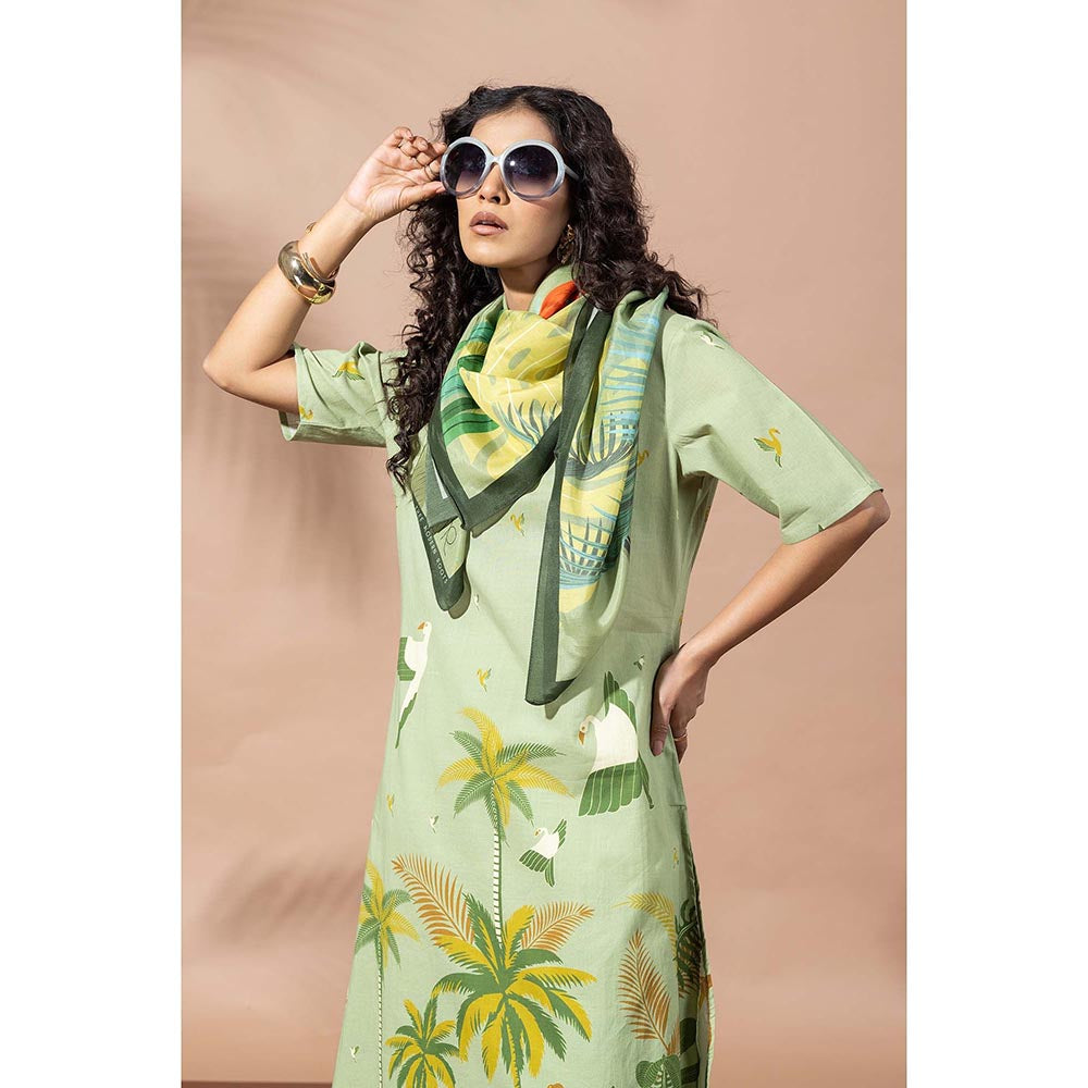 Thee Modern Roots Forest Moss Green Printed Kurta and Pant (Set of 2)