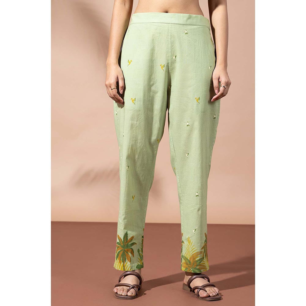Thee Modern Roots Forest Moss Green Printed Kurta and Pant (Set of 2)