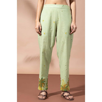 Thee Modern Roots Forest Moss Green Printed Kurta and Pant (Set of 2)