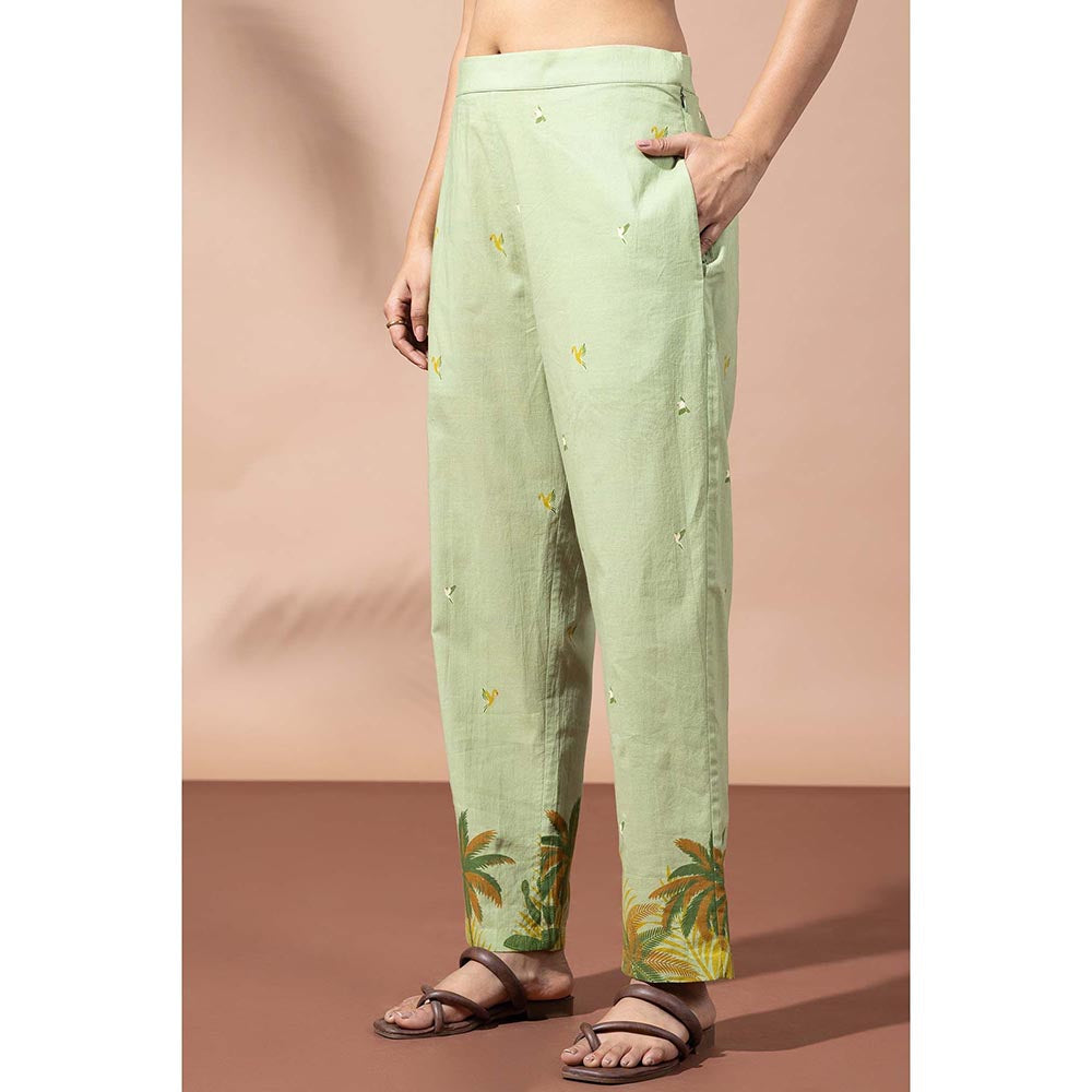 Thee Modern Roots Forest Moss Green Printed Kurta and Pant (Set of 2)