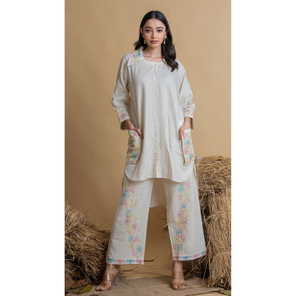 The House of Hemp Women Off White Latest Stylish Kurta and Pant (Set of 2)