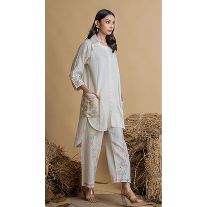 The House of Hemp Women Off White Latest Stylish Kurta and Pant (Set of 2)