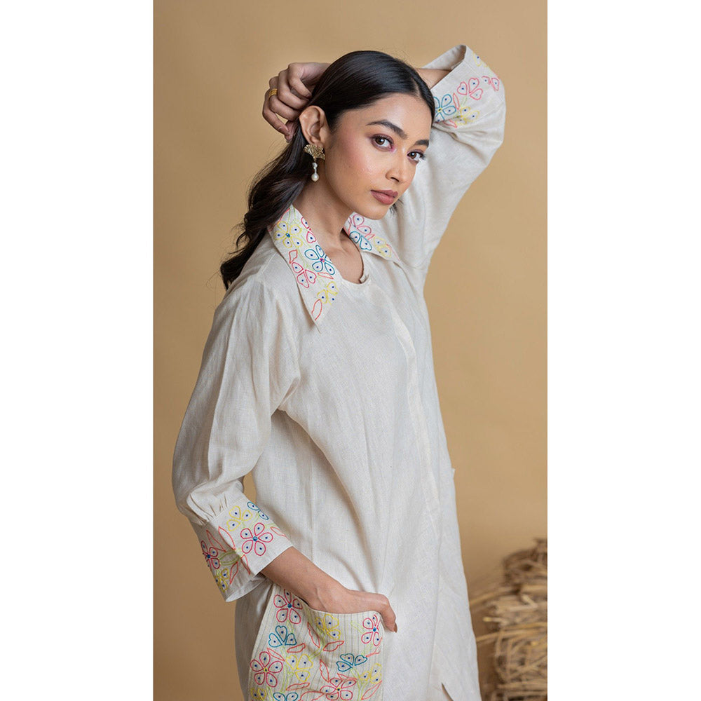 The House of Hemp Women Off White Latest Stylish Kurta and Pant (Set of 2)