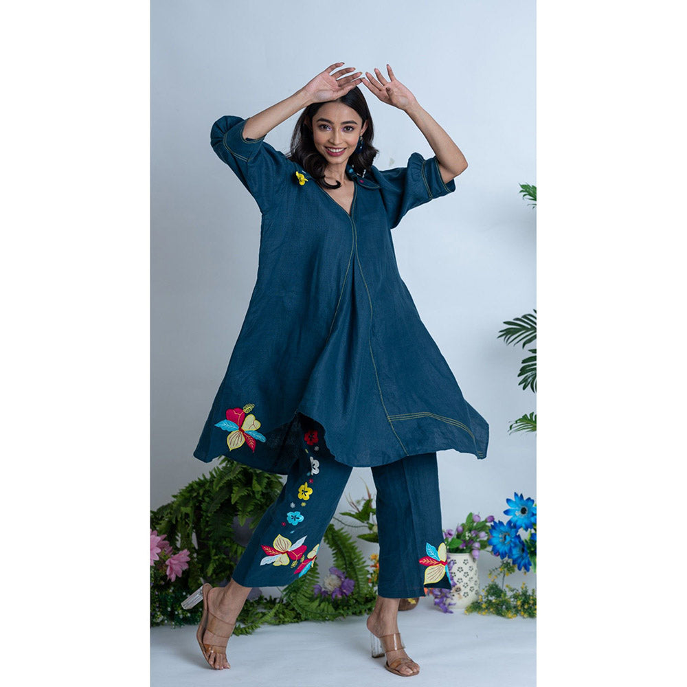 The House of Hemp Women Teal Latest Stylish Kurta and Pant (Set of 2)