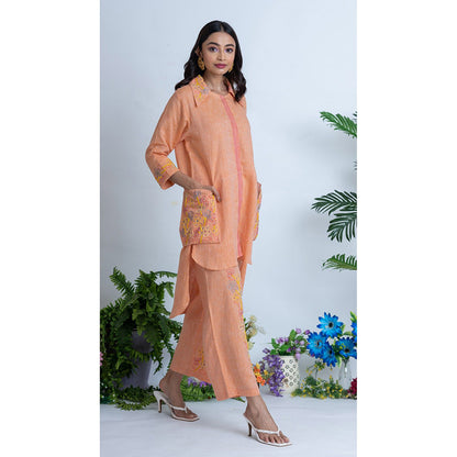 The House of Hemp Women Peach Latest Stylish Kurta and Pant (Set of 2)