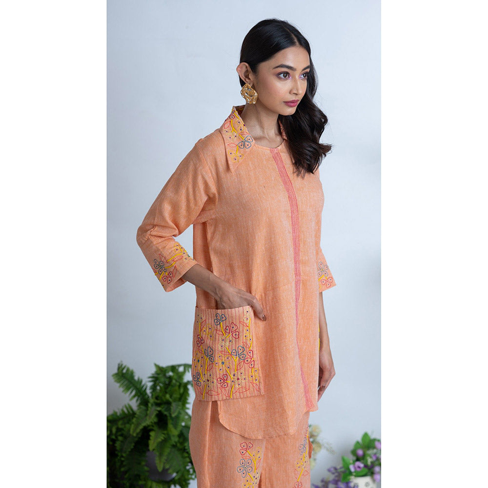 The House of Hemp Women Peach Latest Stylish Kurta and Pant (Set of 2)