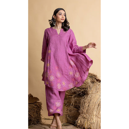 The House of Hemp Women Purple Latest Stylish Kurta and Pant (Set of 2)