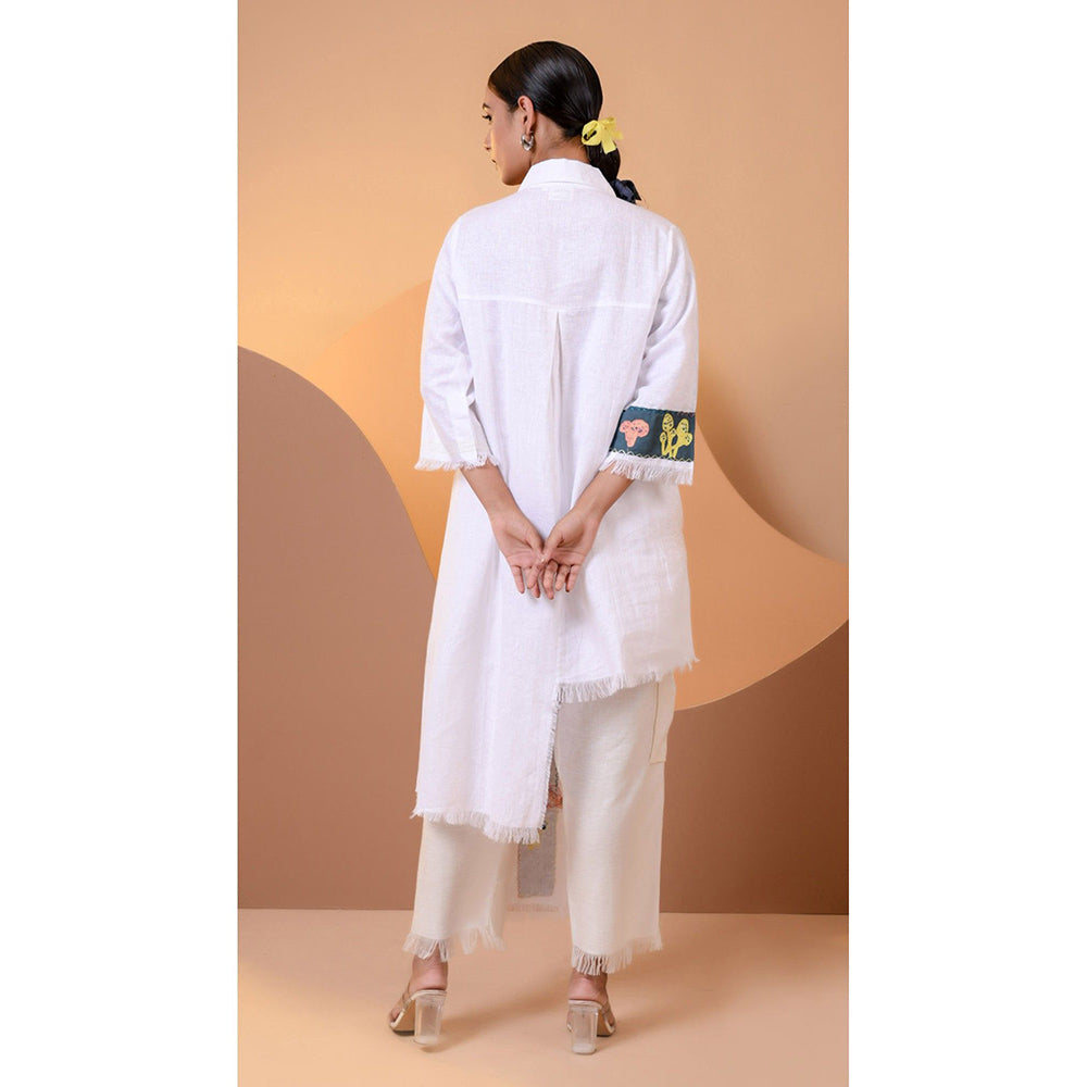 The House of Hemp Women White Latest Stylish Kurta and Pant (Set of 2)